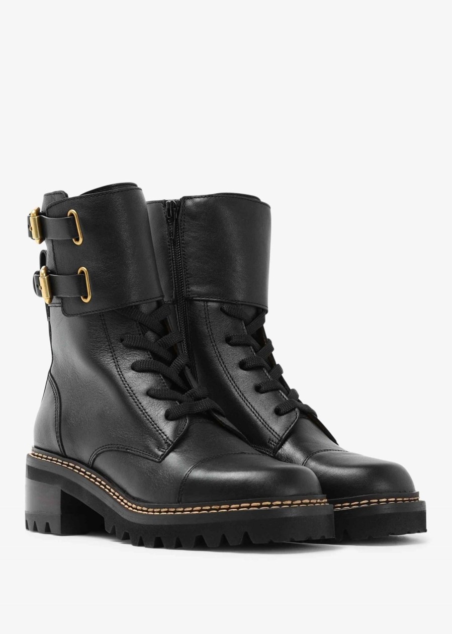 Womens SEE BY CHLOE Gifting | Womens Mallory Buckled Biker Boot In Black