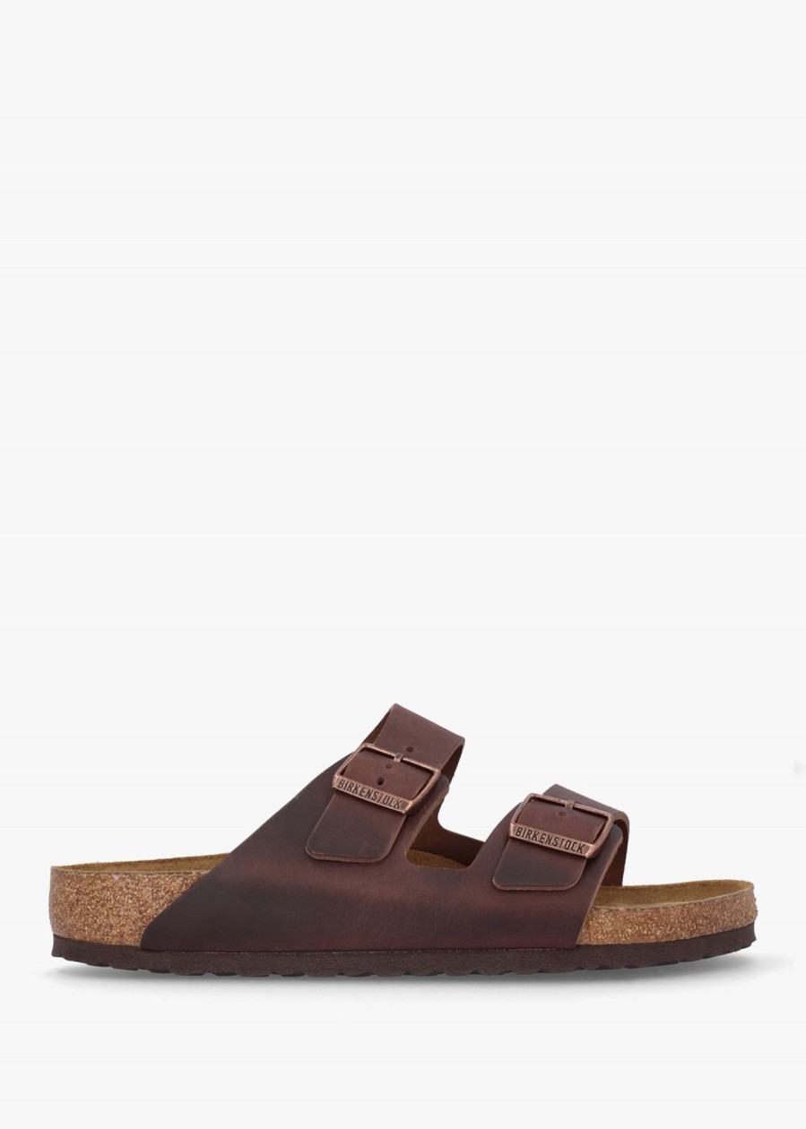 Mens BIRKENSTOCK Slides | Mens Arizona Oiled Leather Sandals In Habana