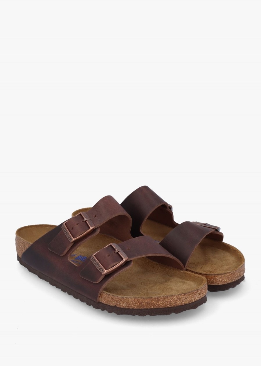 Mens BIRKENSTOCK Slides | Mens Arizona Oiled Leather Sandals In Habana