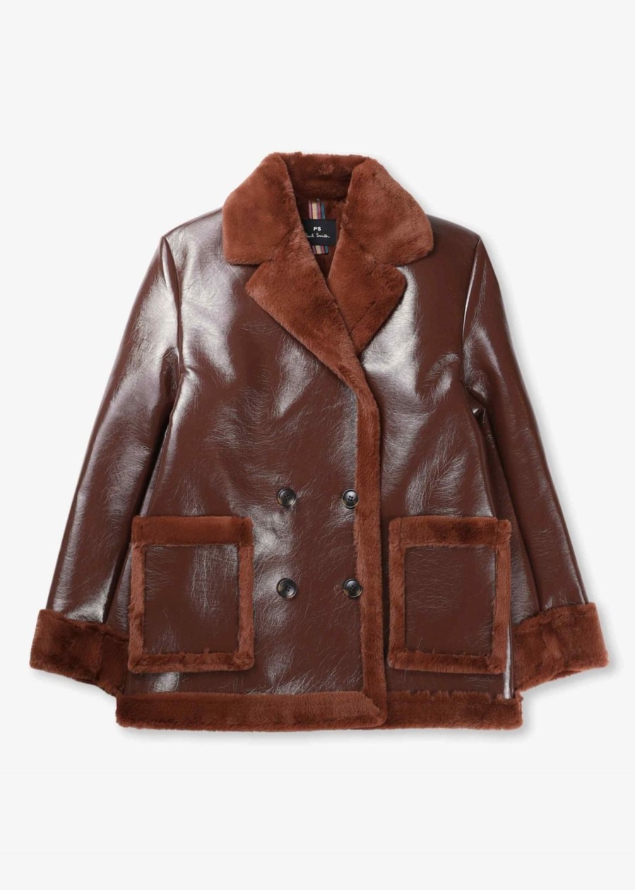 Womens PS PAUL SMITH Coats & Jackets | Womens Faux Sherling Double Breasted Jacket In Browns