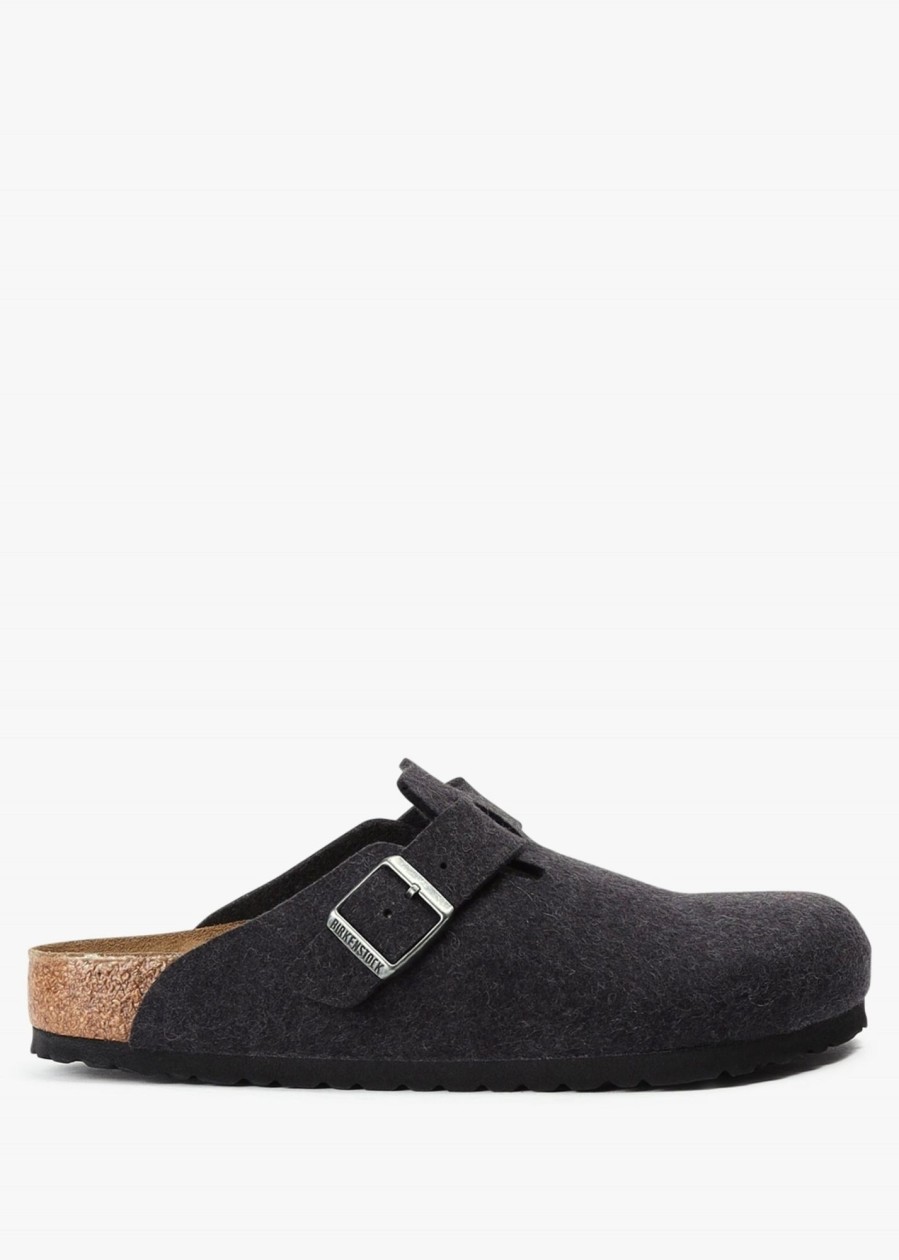 Mens BIRKENSTOCK Slides | Mens Boston Wool Felt Mules In Anthracite