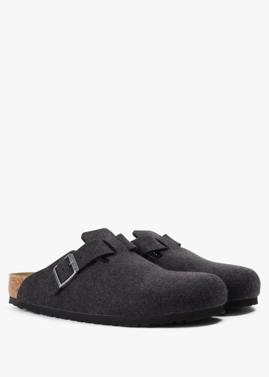 Mens BIRKENSTOCK Slides | Mens Boston Wool Felt Mules In Anthracite