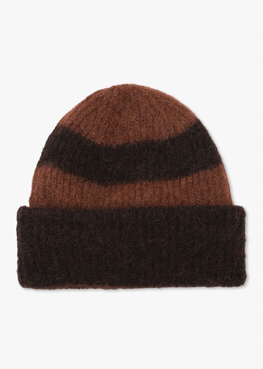 Mens NORSE PROJECTS Gifting | Mens Alpaca Mohair Stripe Beanie Hat In Espresso