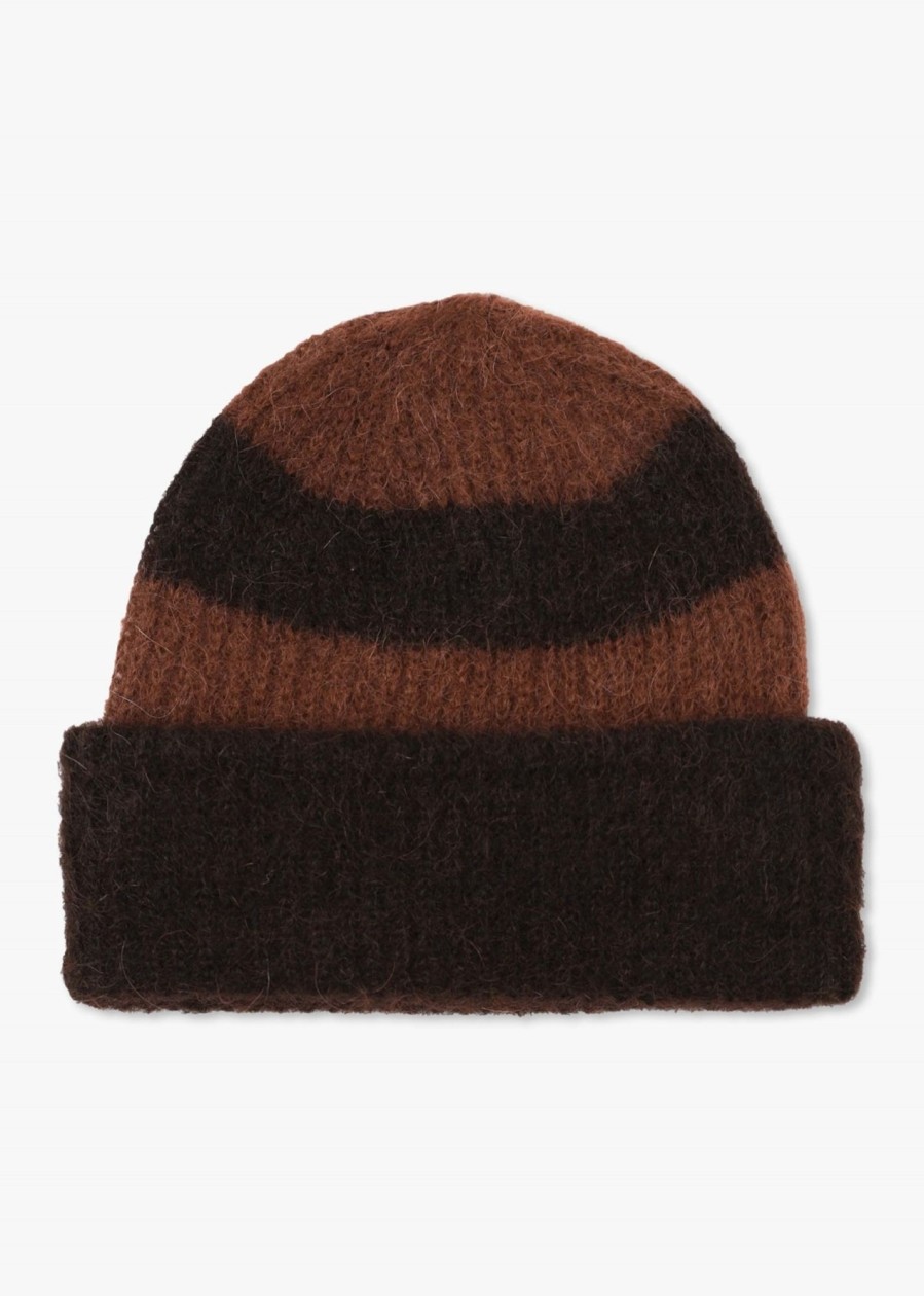 Mens NORSE PROJECTS Gifting | Mens Alpaca Mohair Stripe Beanie Hat In Espresso