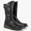 Womens FLY LONDON Boots | Womens Mes Pebbled Leather Low Wedge Calf Boots In Black