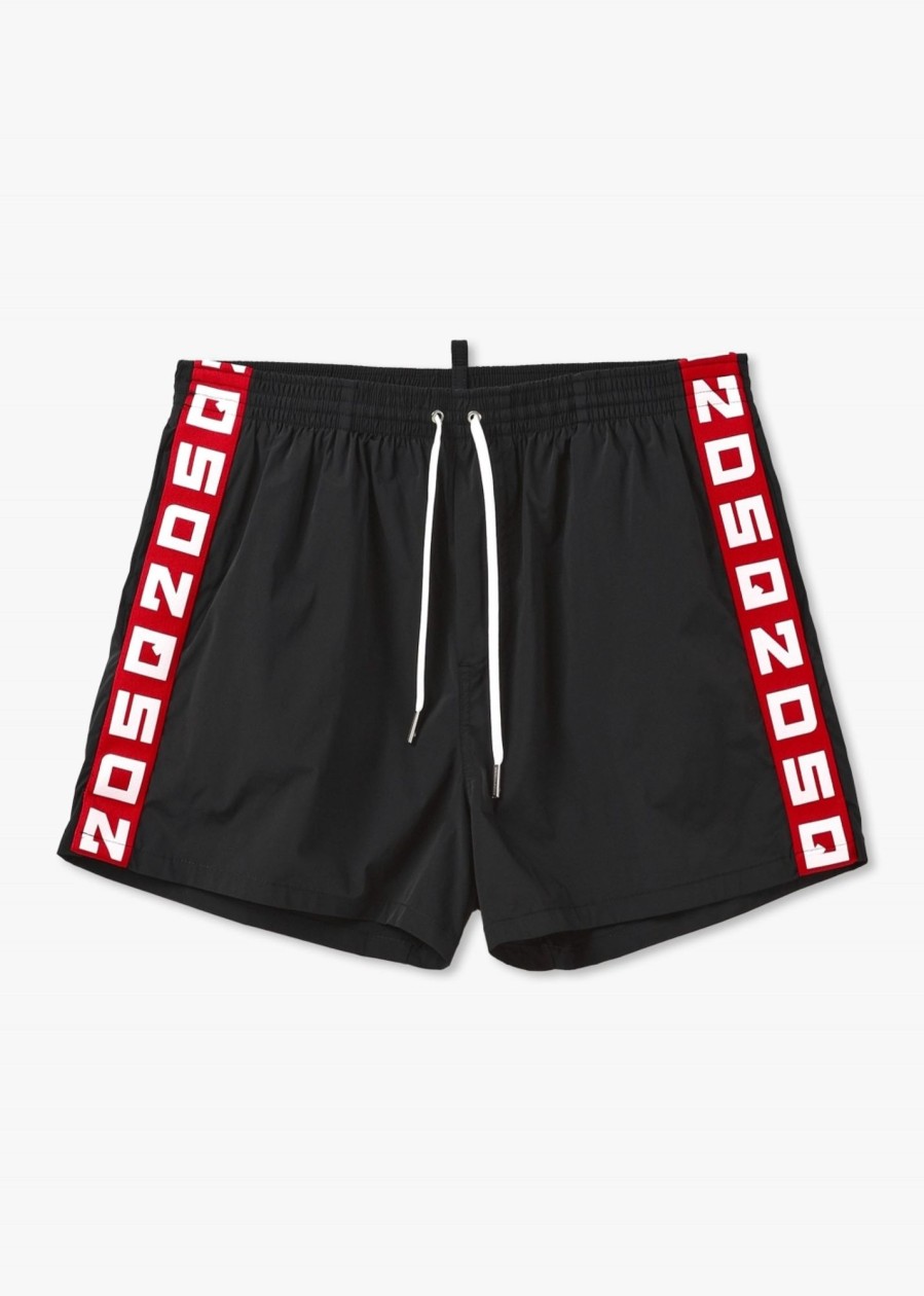 Mens DSQUARED2 Swimwear | Mens Logo Swim Shorts In Black & Red