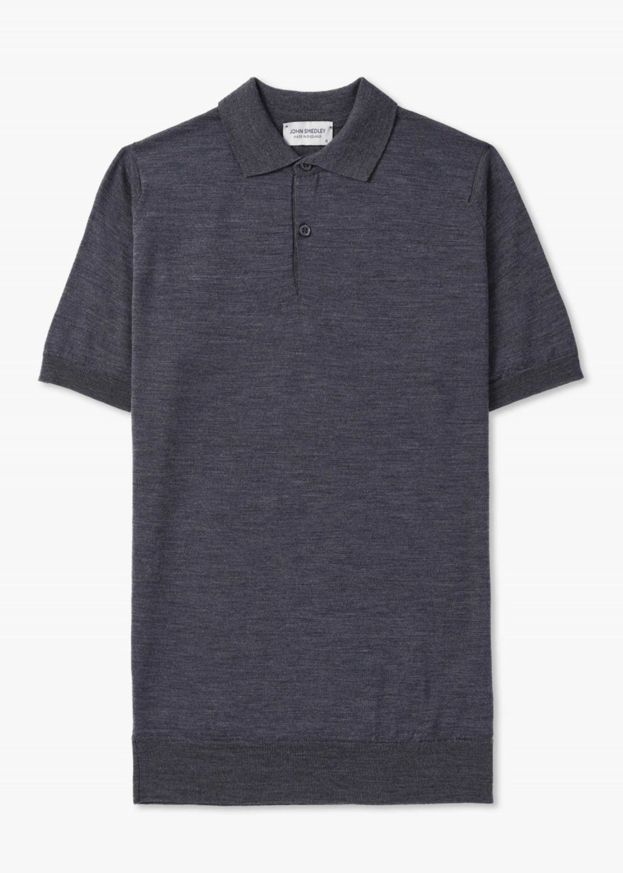 Mens JOHN SMEDLEY Polo Shirts | Mens Payton Merino Wool Polo Shirt In Charcoal