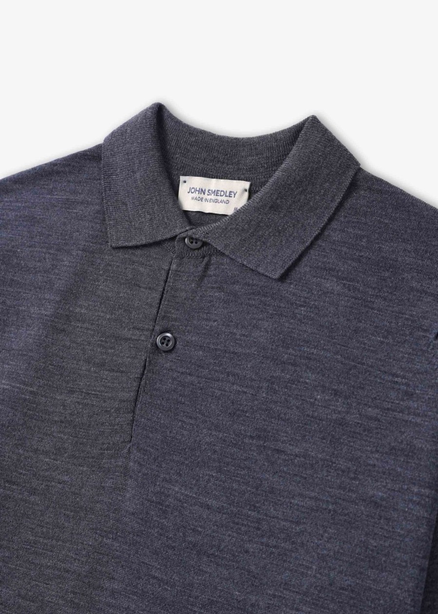 Mens JOHN SMEDLEY Polo Shirts | Mens Payton Merino Wool Polo Shirt In Charcoal