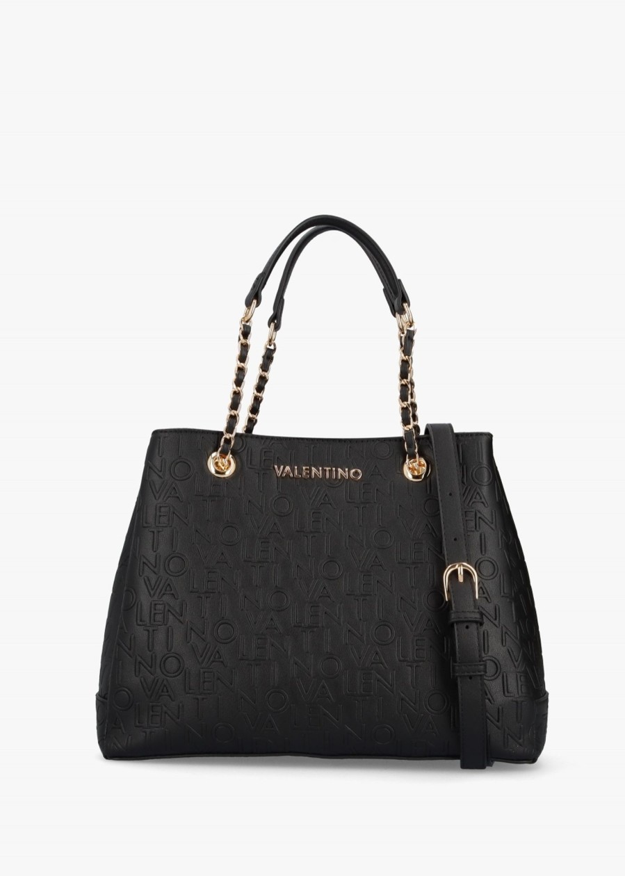 Womens VALENTINO Shoulder Bags | Womens Relax Embossed Logo Chain Strap Shopper Bag In Nero Black