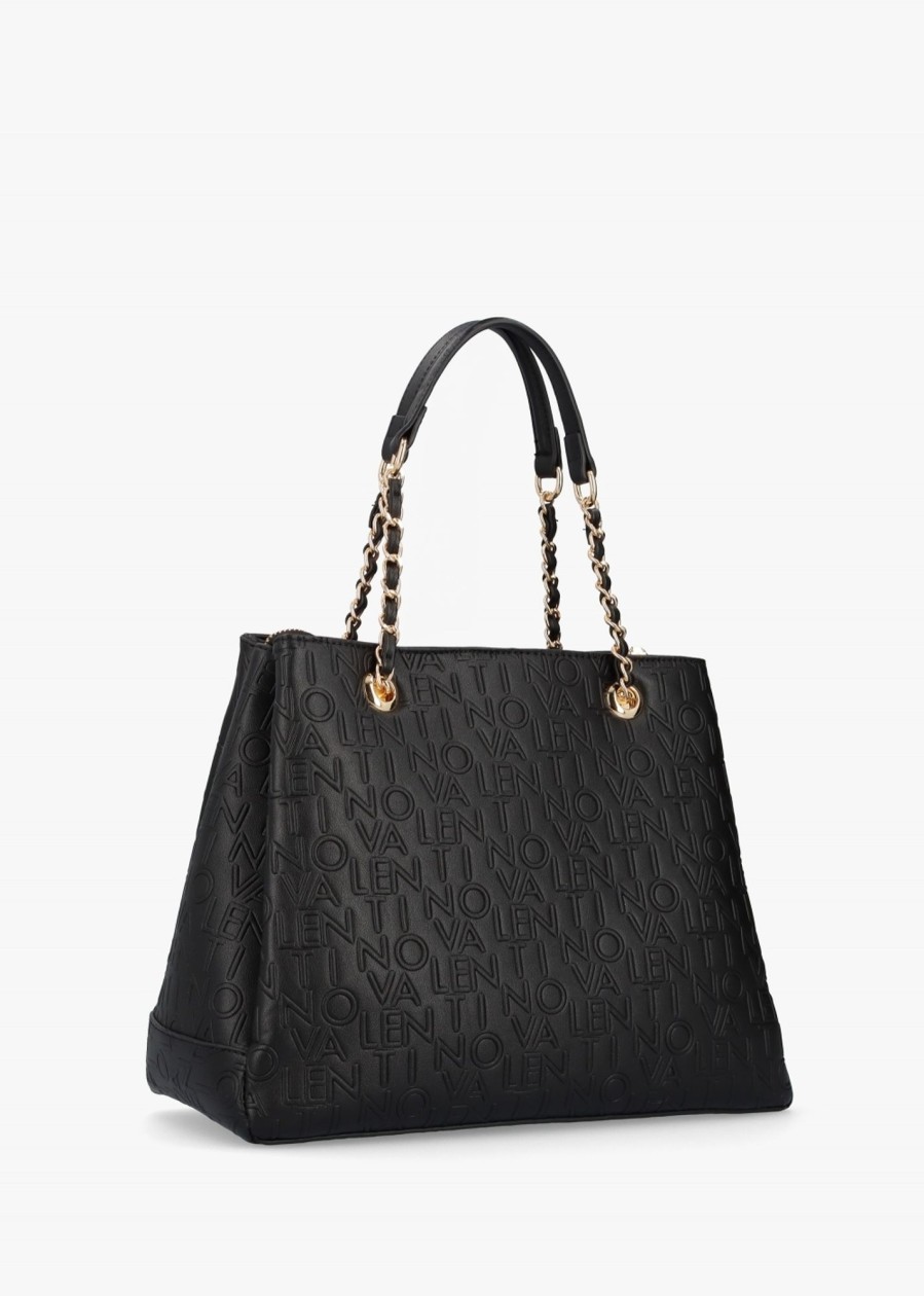 Womens VALENTINO Shoulder Bags | Womens Relax Embossed Logo Chain Strap Shopper Bag In Nero Black