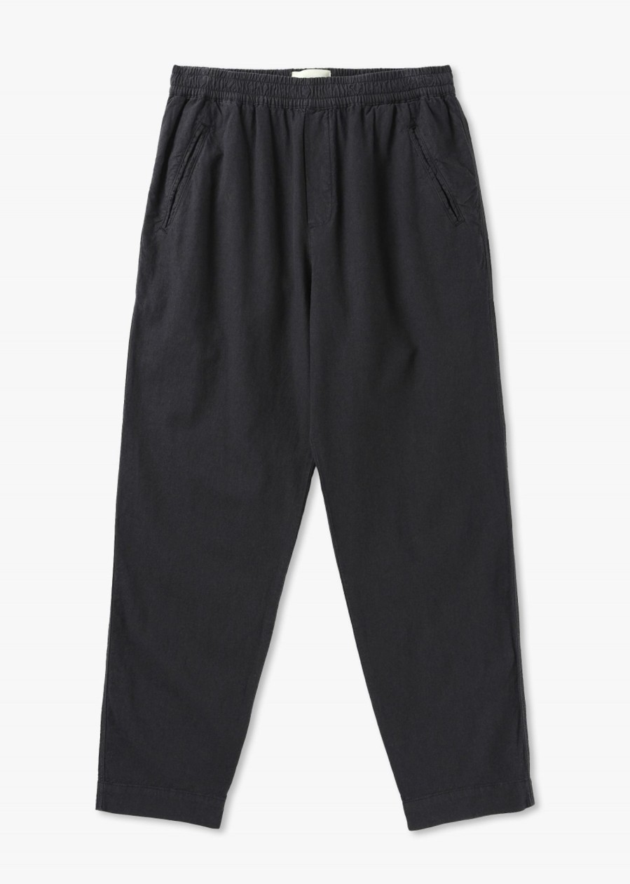 Mens FOLK Trousers | Mens Drawcord Assembly Pants In Soft Black Linen