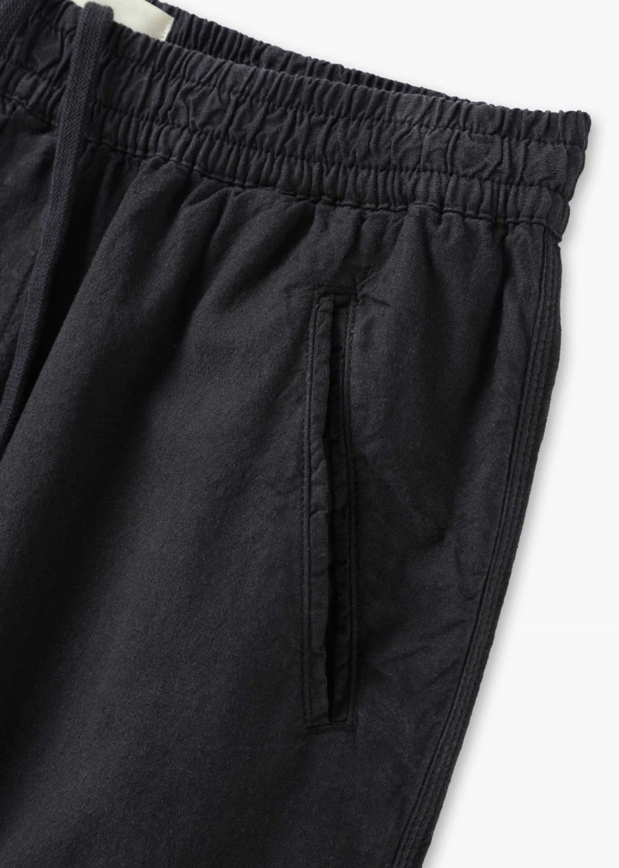 Mens FOLK Trousers | Mens Drawcord Assembly Pants In Soft Black Linen