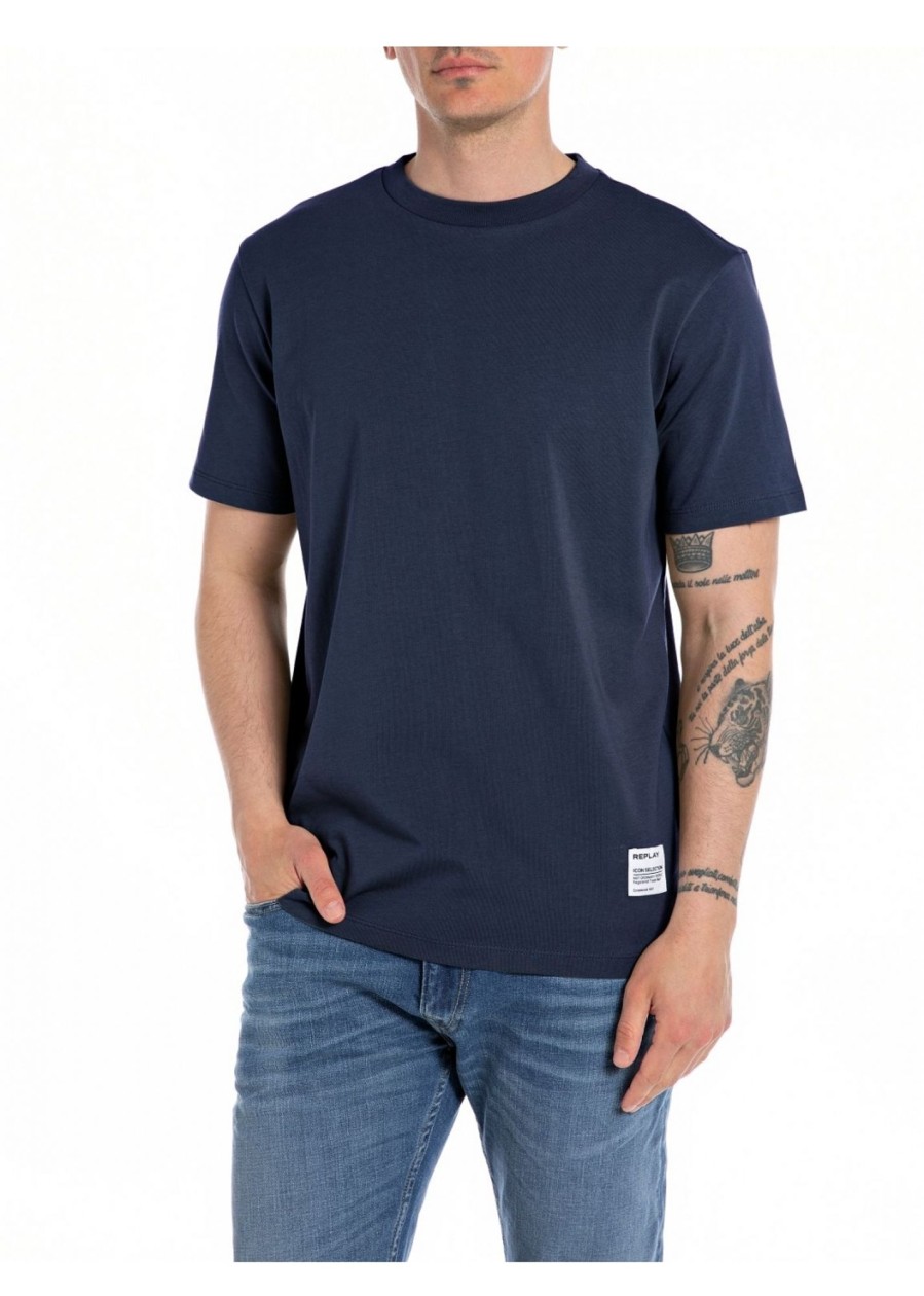 Mens REPLAY T-Shirts | Mens Print Short Sleeve T-Shirt In Navy