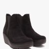 Womens FLY LONDON Boots | Womens Yoss Suede Wedge Ankle Boots In Black